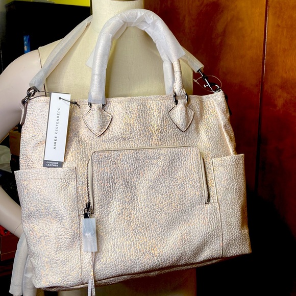 NWT Aimee Kestenberg Sunbury Leather Tote - ROSE GOLD PEBBLE METALLIC - Picture 6 of 16